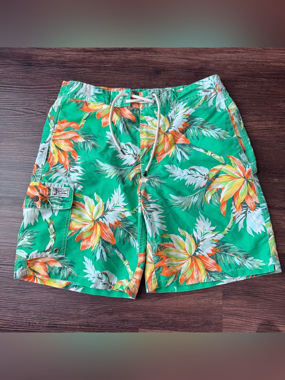 Polo Ralph Lauren Swim Trunks Small Green Floral Men’s Beach Board Shorts Lined